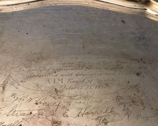 Large sterling silver engraved tray - 3250 grams