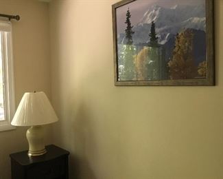 Lamp, nightstand, art