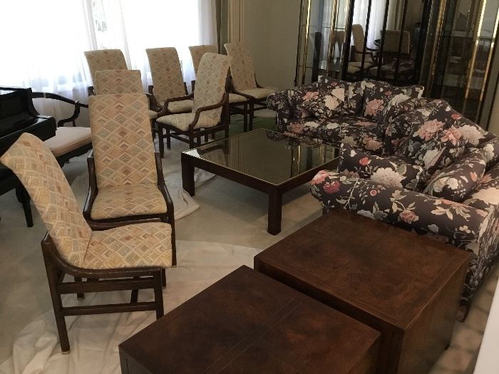 Henredon Living room furniture and Henredon Mid-Century Modern Oak Wood and Brass Modern Dining Chairs, set of 8