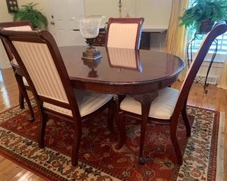 Mahogany Dining Table with Two Leaves, Four Dining Chairs (Sold Separately)