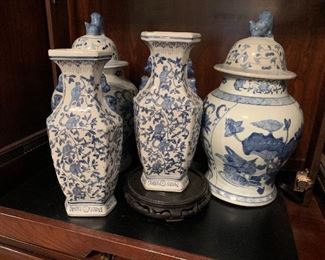 Blue and White Porcelain Accents, Vases, Ginger Jars