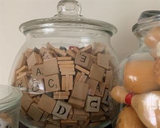 SCRABBLE TILES IN DISPLAY JAR