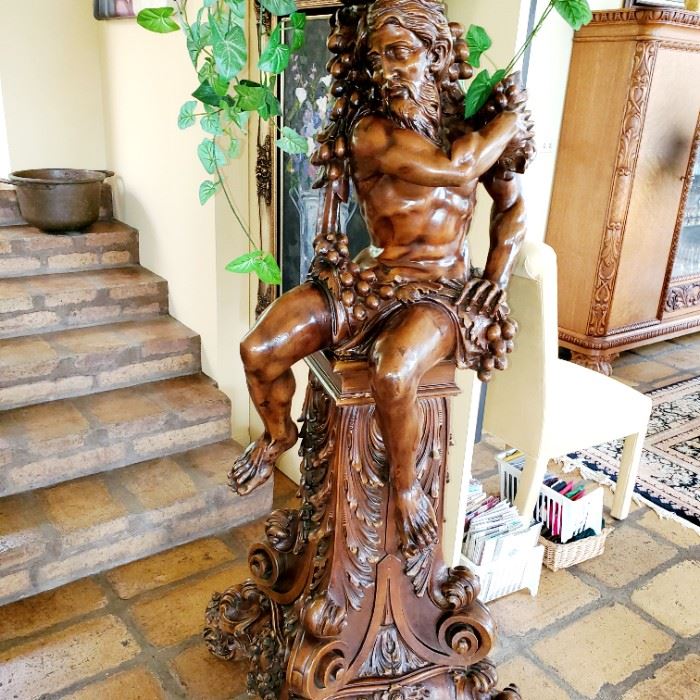 Wood carvings, statues, Baccus, approximately 6ft tall