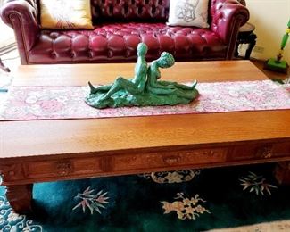 Hancock and Moore, leather love seat, chesterfield oak  coffee table