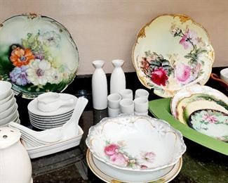 Saki sets,  Antique,  hand painted plates. Large style