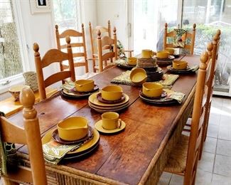 Farm Table, vintage stoneware plates, 