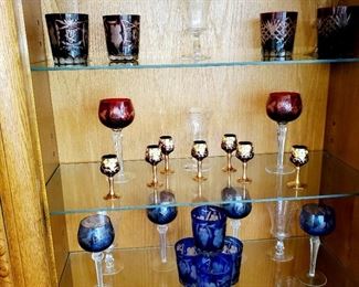 Colored cut crystal,  stemware and rocks glasses
