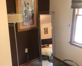 Floor mirror and lamp