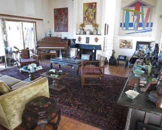 Living Room w/ Kawai Walnut Baby Grand Piano  NOTE:  The large Surfing Painting on the right will PROBABLY not be available.  