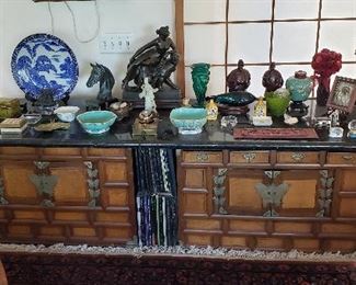 Pair of Antique Tonsus w/ a Granite Top; Assortment of Fine Antique Chinese Collectables