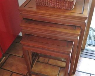Set of Nesting Tables and a basket of Painted Wooden Fruit