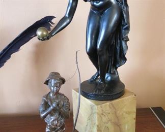 Lovely Bronze of a Maiden with a Golden Sphere, and a Bronze of a Young Fisherman