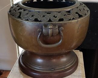 Pair of Antique Pierced Bronze Jardinieres