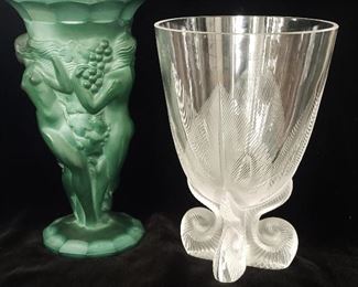 Lalique "Osmonde Fern Leaf" Vase & a Deco "Three Muses" Vase - Deco Vase SOLD!