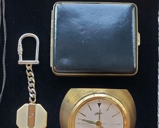 Leather Cigarette Case; Bone Key Chain; Retro Desk Clock