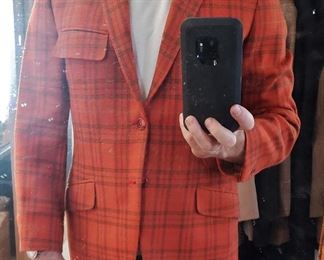 Fab 1970's Rust Plaid Sports Coat w/ Matching Vest!