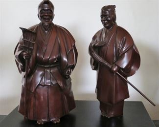 Heavy Japanese Bronze Farmer & Wife