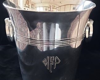 French Deco-Style Oversized Silver Plate Champagne Bucket, Monogrammed