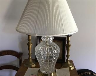 Pair of Crystal Lamps with heavy brass base with gold finish.  Prism Finale 