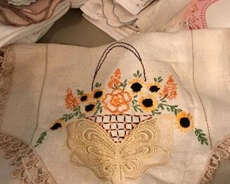 An example of hand stitched and appliqued linens