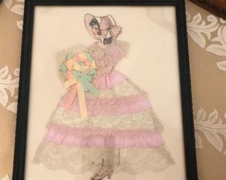Love this framed little lady with lace and ribbons