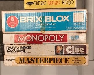 Vintage Games - Masterpiece, Clue, Monopoly, Brix Blox, Bingo Bingo Bingo, 