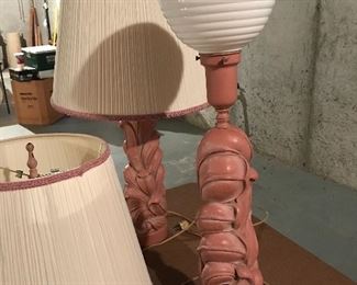These are unusual ceramic lamps with shades