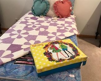 Nice twin size bed and frame.  Beautiful hand stitched quilt