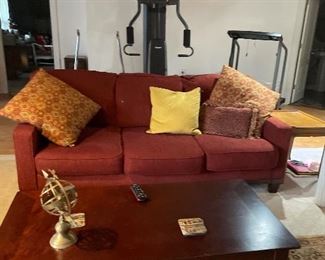 Dark red sofa $100 coffee table sold