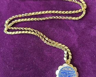21k gold chain with pendent total weight 13.4 grams, length is 24 inches. $850