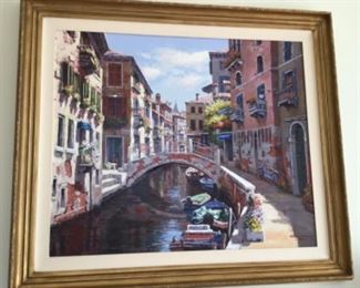 S. Sampark 47x41 “ AP 9/15  embellished serigraph on canvas with oil toughed over canvas to frame Venice. Hand carved frame.  $1600 certificate of authenticity 