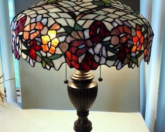 Reproduction Tiffany Style Three Light Table Lamp, 26", Powers On