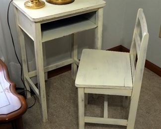 Distressed Wood Telephone Table, With Matching Chair, 31" x 18" x 13"