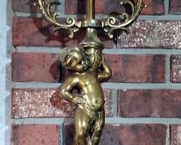 Antique Cast Figural Candelabra With Brass Finish 24" Tall