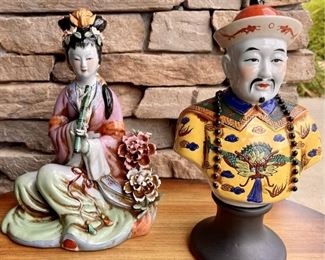 (2) Porcelain Hand Painted Asian Figurines 