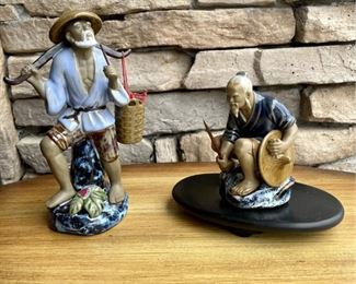 (2) Vintage Porcelain Mudmen With (1) Wooden Base 
