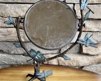 SPI Brass Dragonfly On Branch Standing Reversible Mirror