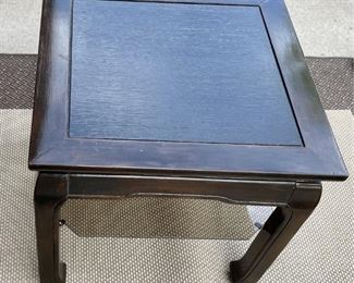 Malaysian Brown Wood Table With Black Insert & (2) Glass Shelves 