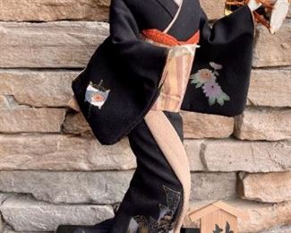 22" Resin & Material Geisha Figurine With Plastic Base 