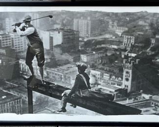 Golf In The Sky Black & White Print In Frame 