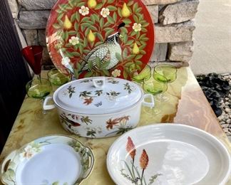Collection Of Vintage Glass & Porcelain Including Bird Platter, Stafford Lidded Casserole, Limoges, Nippon 