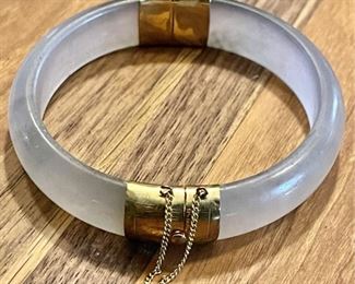 Vintage 14K Gold Filled Jade Bangle Bracelet 