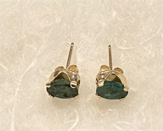 14K Gold & Elbate Green Tourmaline Stone Earrings 
