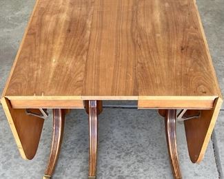 Vintage Solid Wood Drop Leaf Table With Metal Feet & One Leaf (As Is)