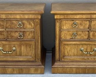 Pair Of American Of Martinsville Burl Wood Veneer Night Stands 