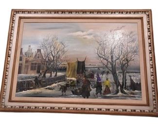 4. Framed Oil On Canvas Street Scene Signed