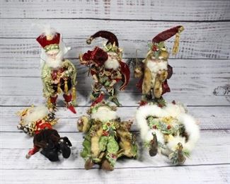 6 Small Mark Roberts Holiday Christmas Elf Figurine Ornaments Stockings