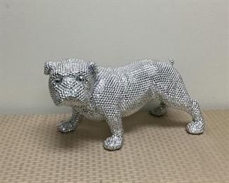 Bedazzled Silver Bulldog Statue Figurine