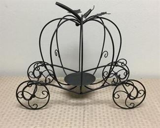 Black Metal Pumpkin Carriage Candle Holder