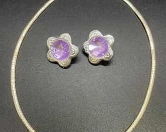 Flower Clip On Earrings and Necklace Set